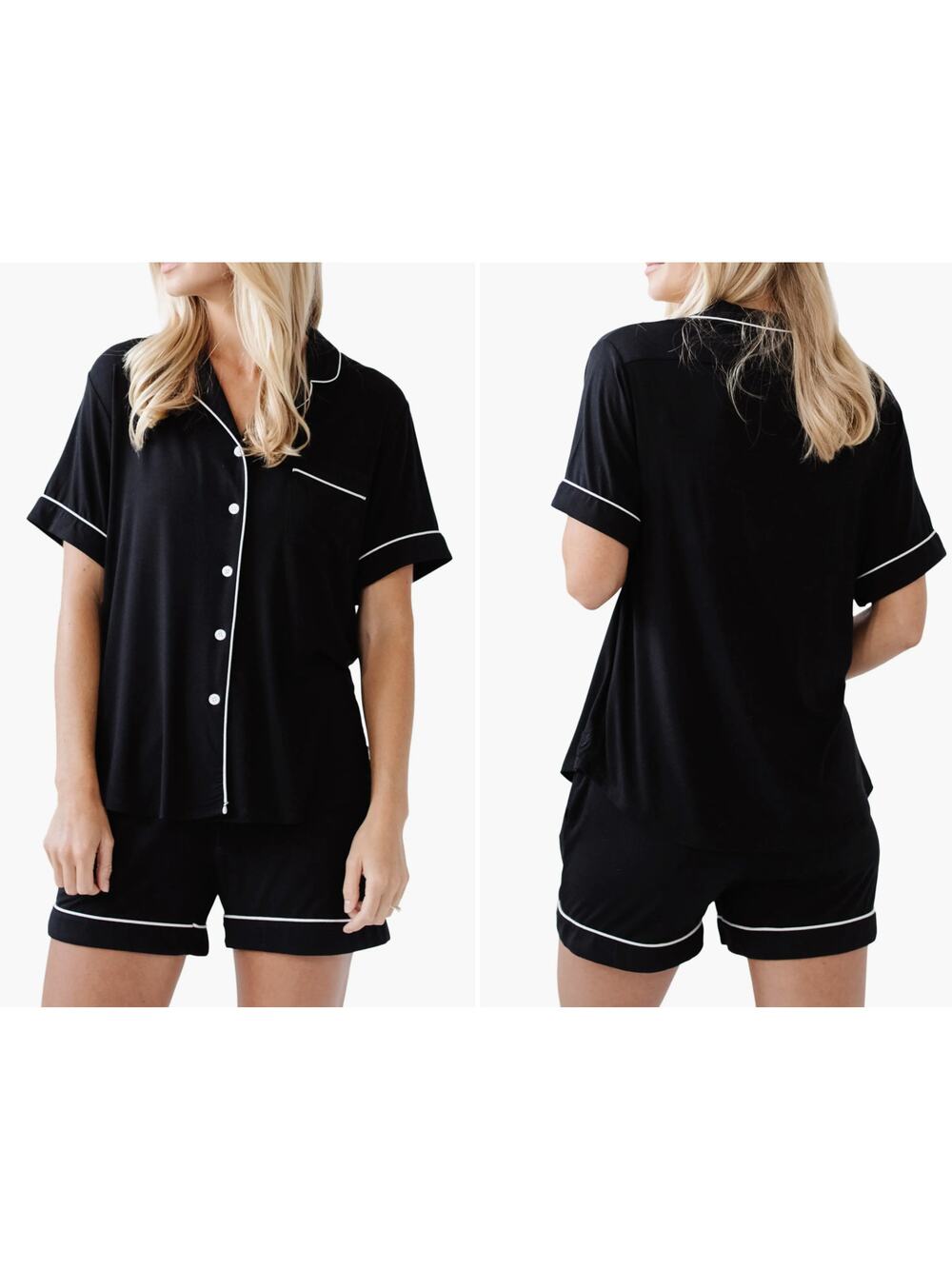 Cozy Earth Short Sleeve Knit Pajamas Shorts Set Sze XXL Black White Piping EUC